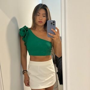 One shoulder green cropped top